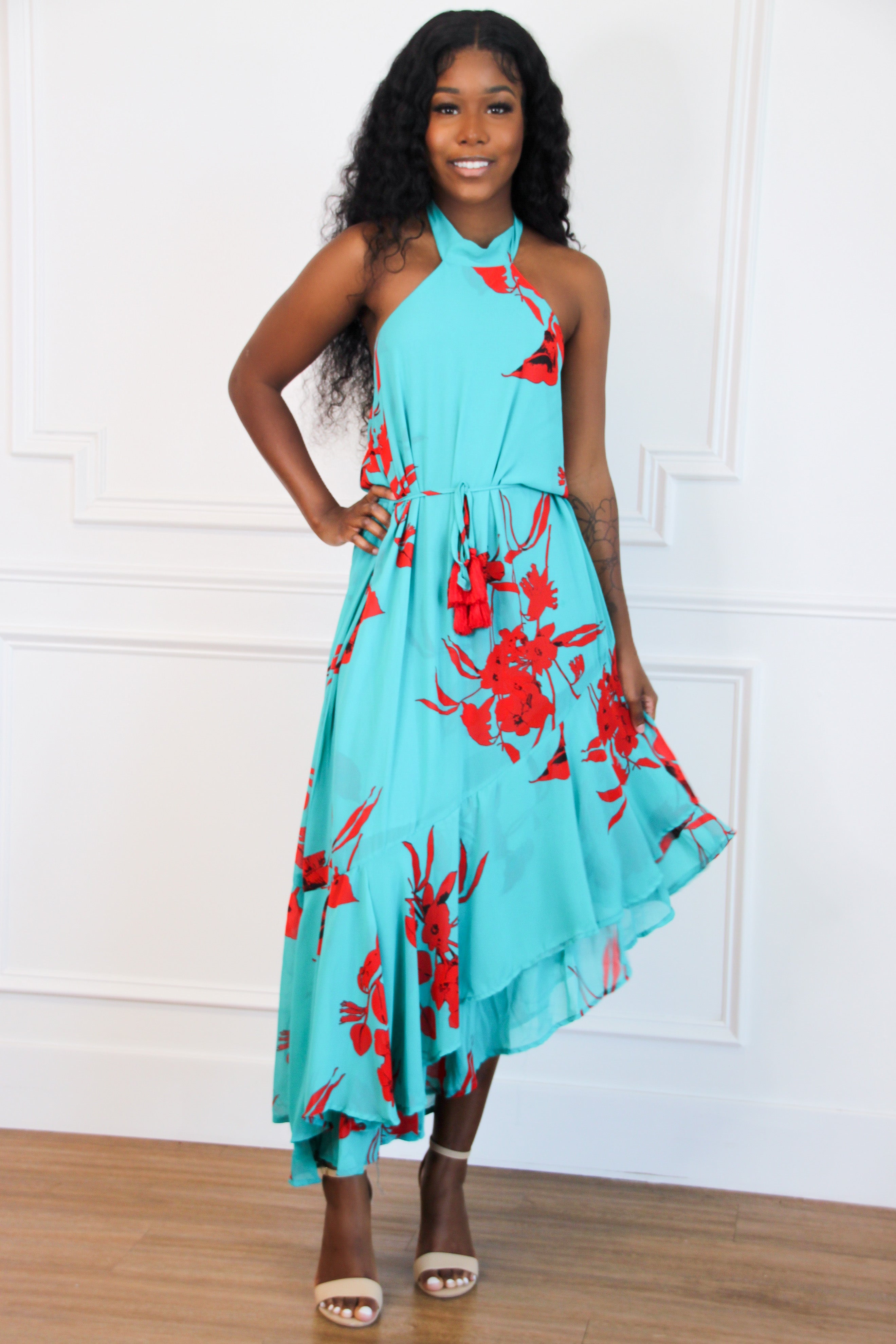 Caribbean Kiss Midi Dress: Aqua