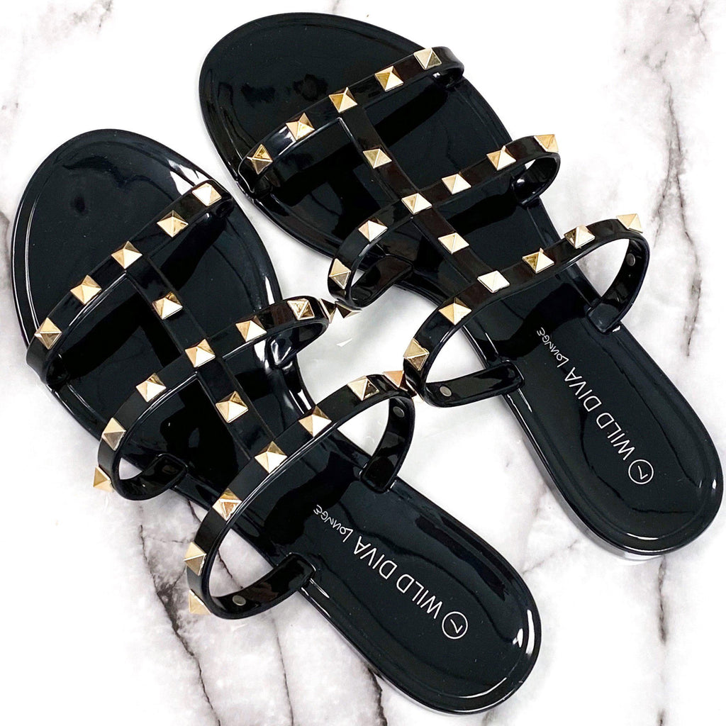 black studded jelly sandals