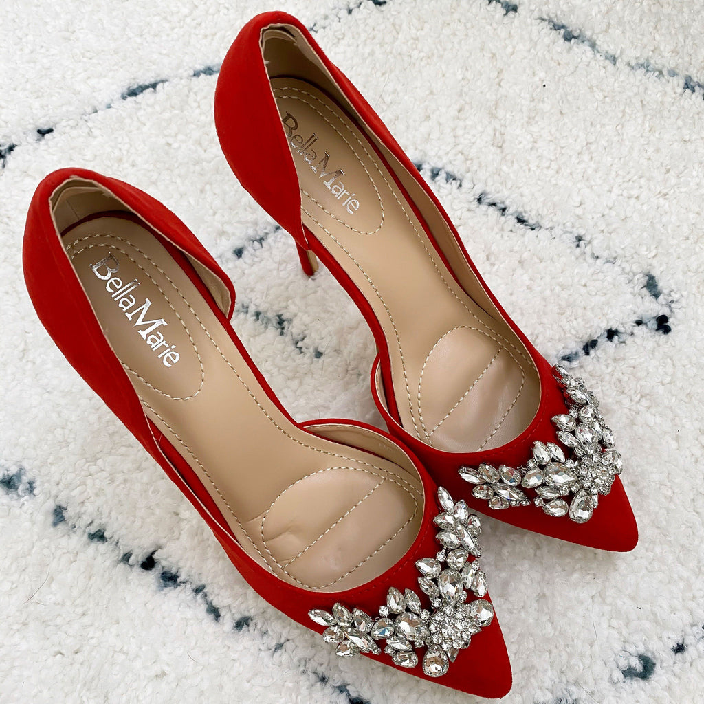 red embellished heels