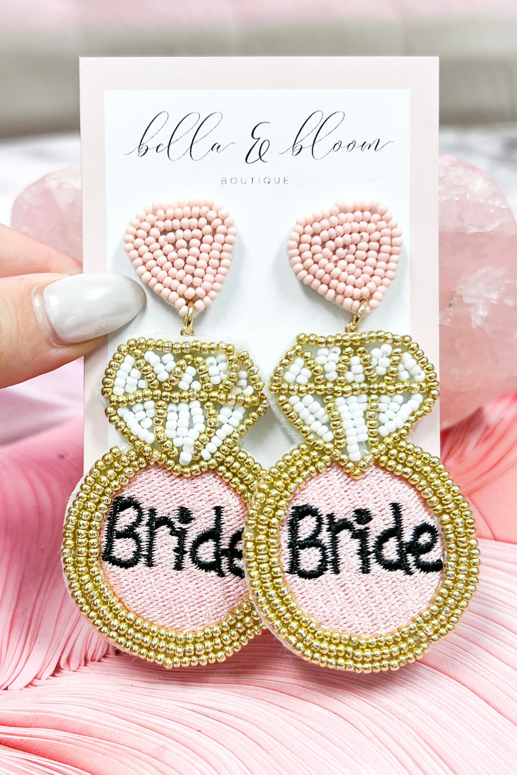 Beaded BRIDE RING Earrings: Pink