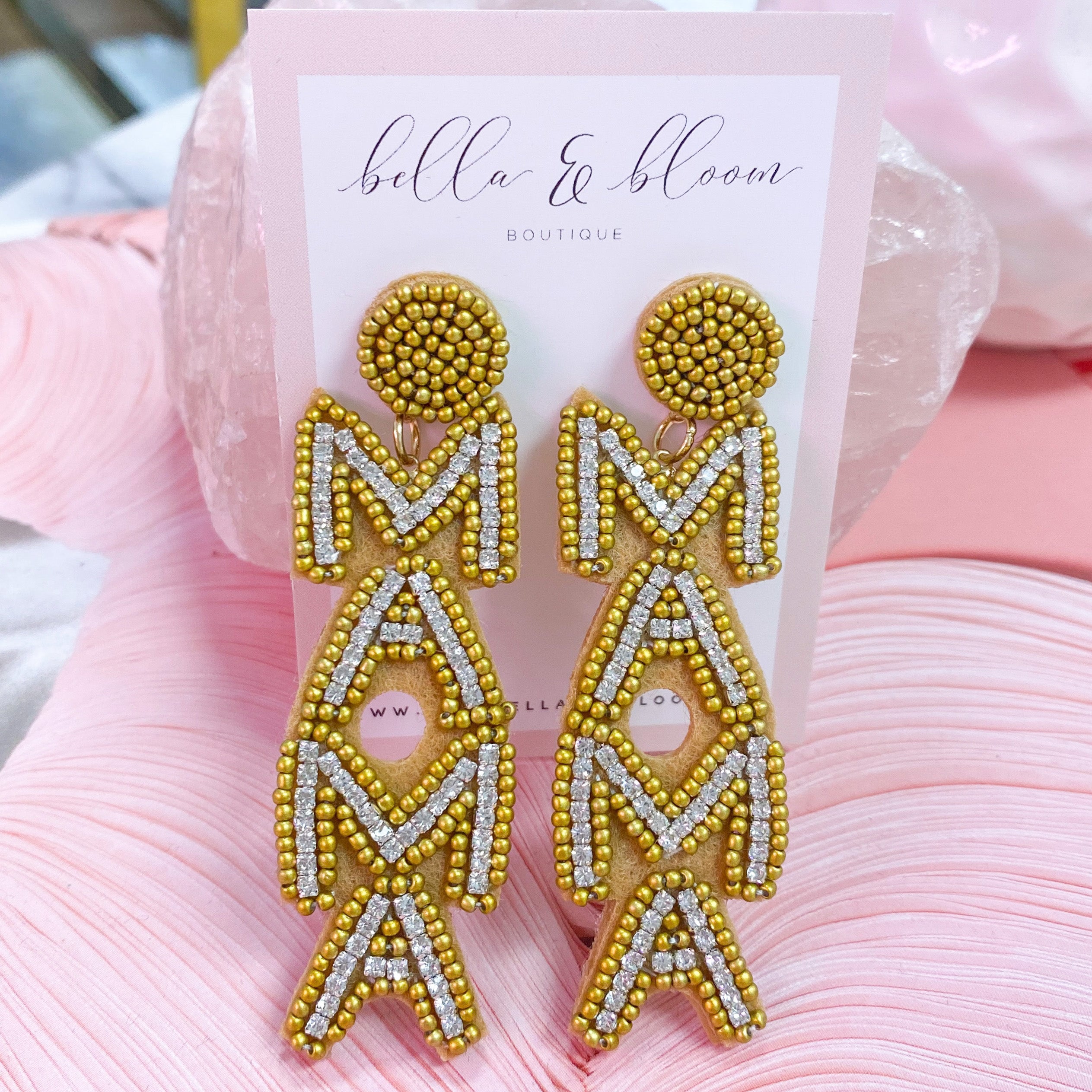 Beaded MAMA Earrings: Gold Multi