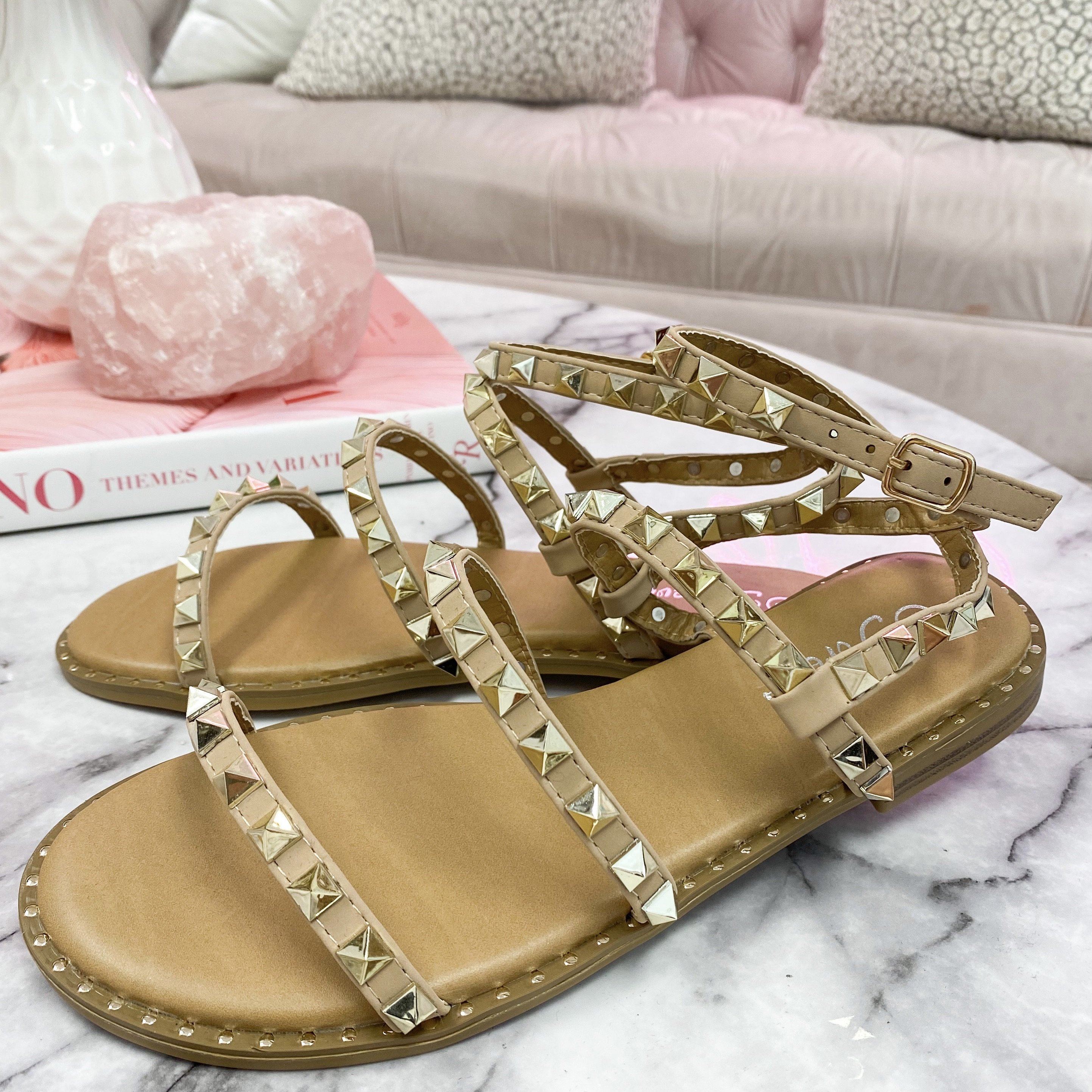 Beverly Studded Sandals: Nude/Gold