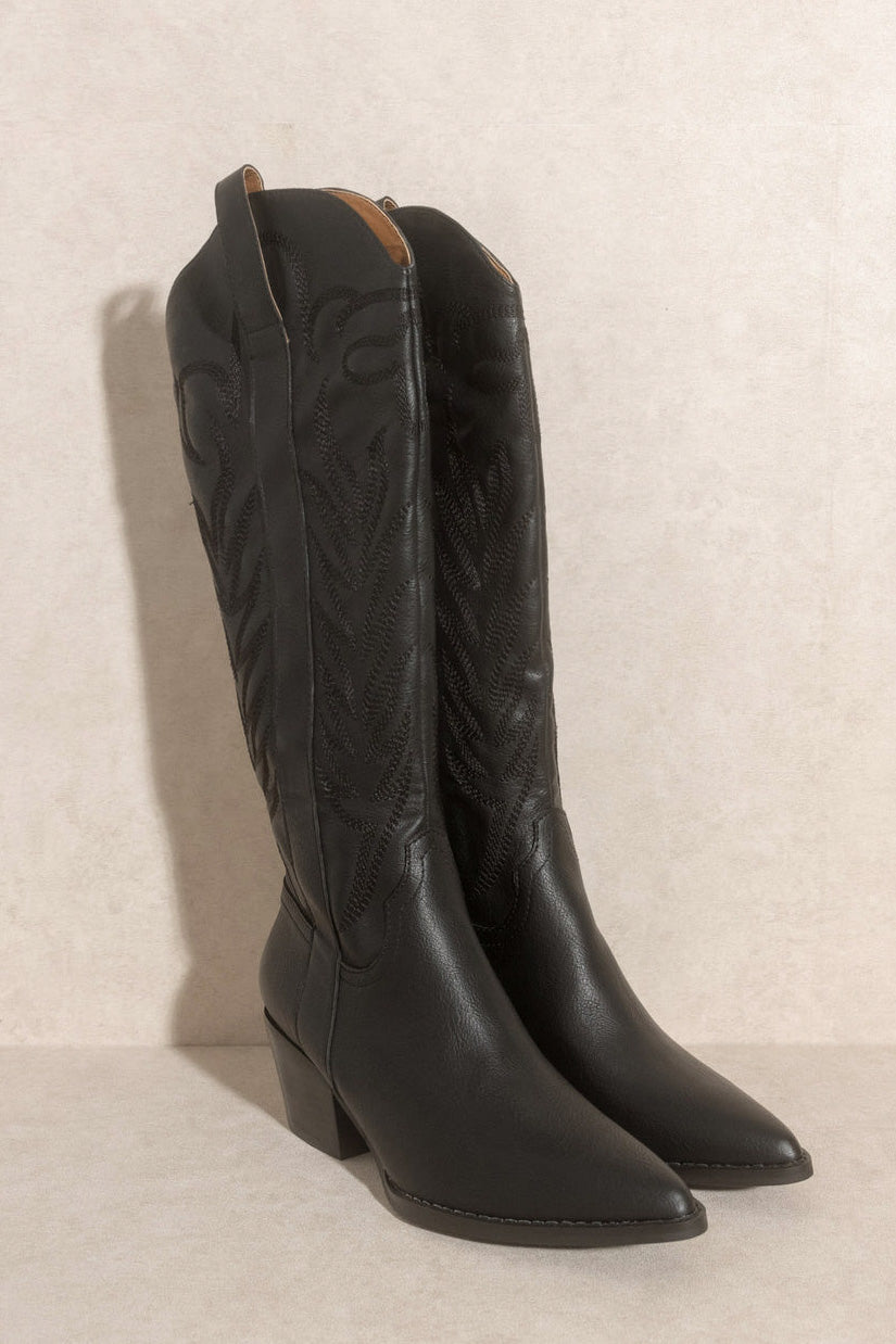 Samara Knee High Cowboy Boots: Black