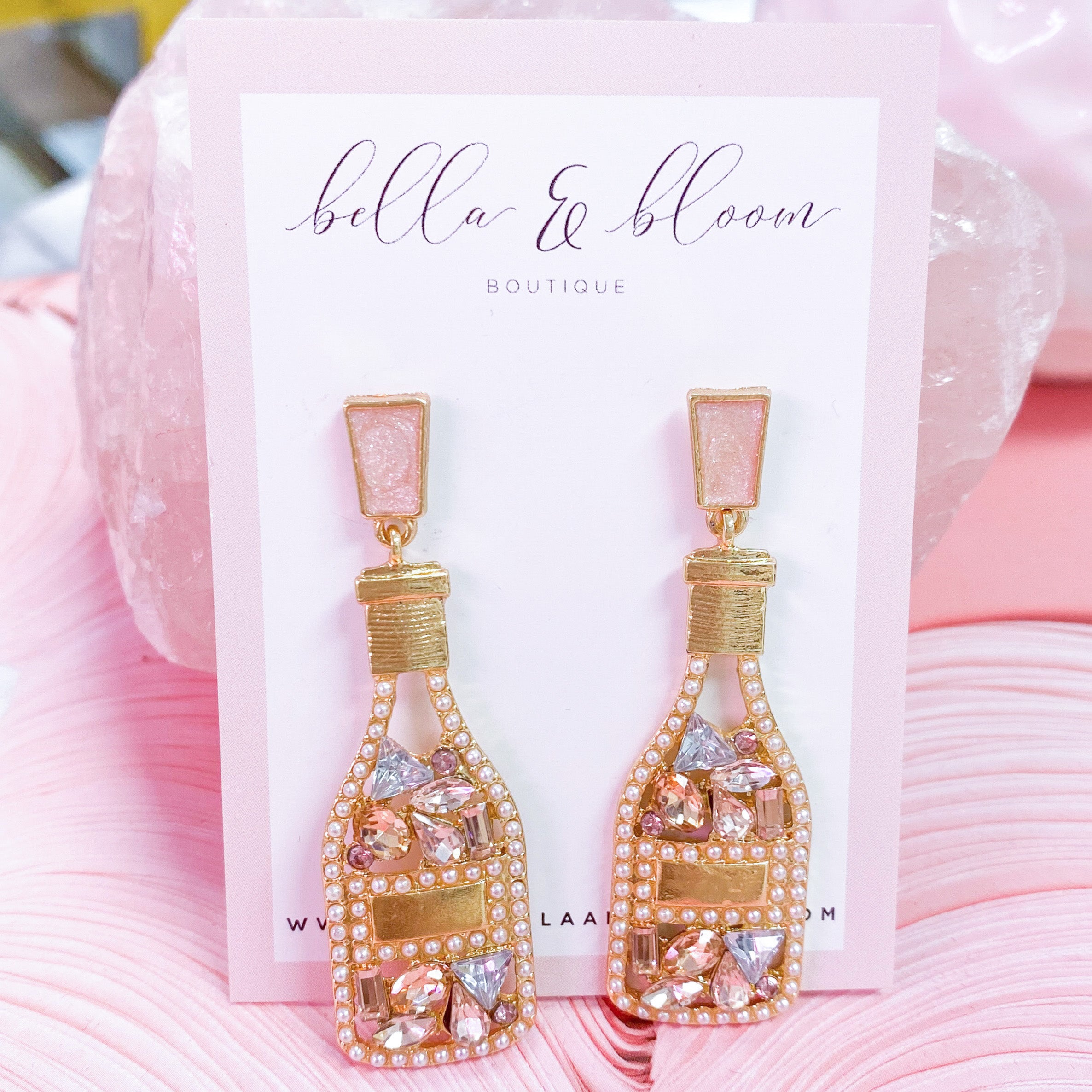 Rainbow Champagne Bottle Earrings: Gold Multi