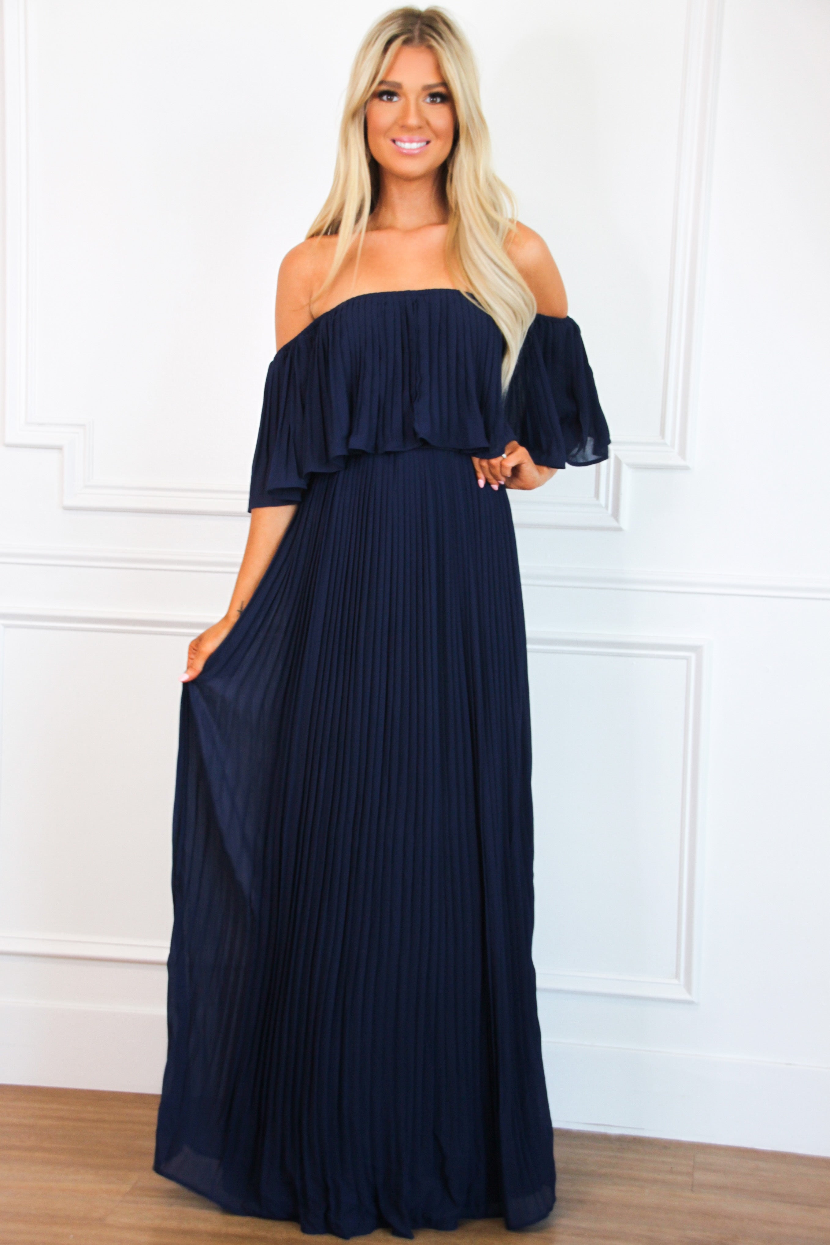 Say You Love Me Pleated Maxi Dress: Navy