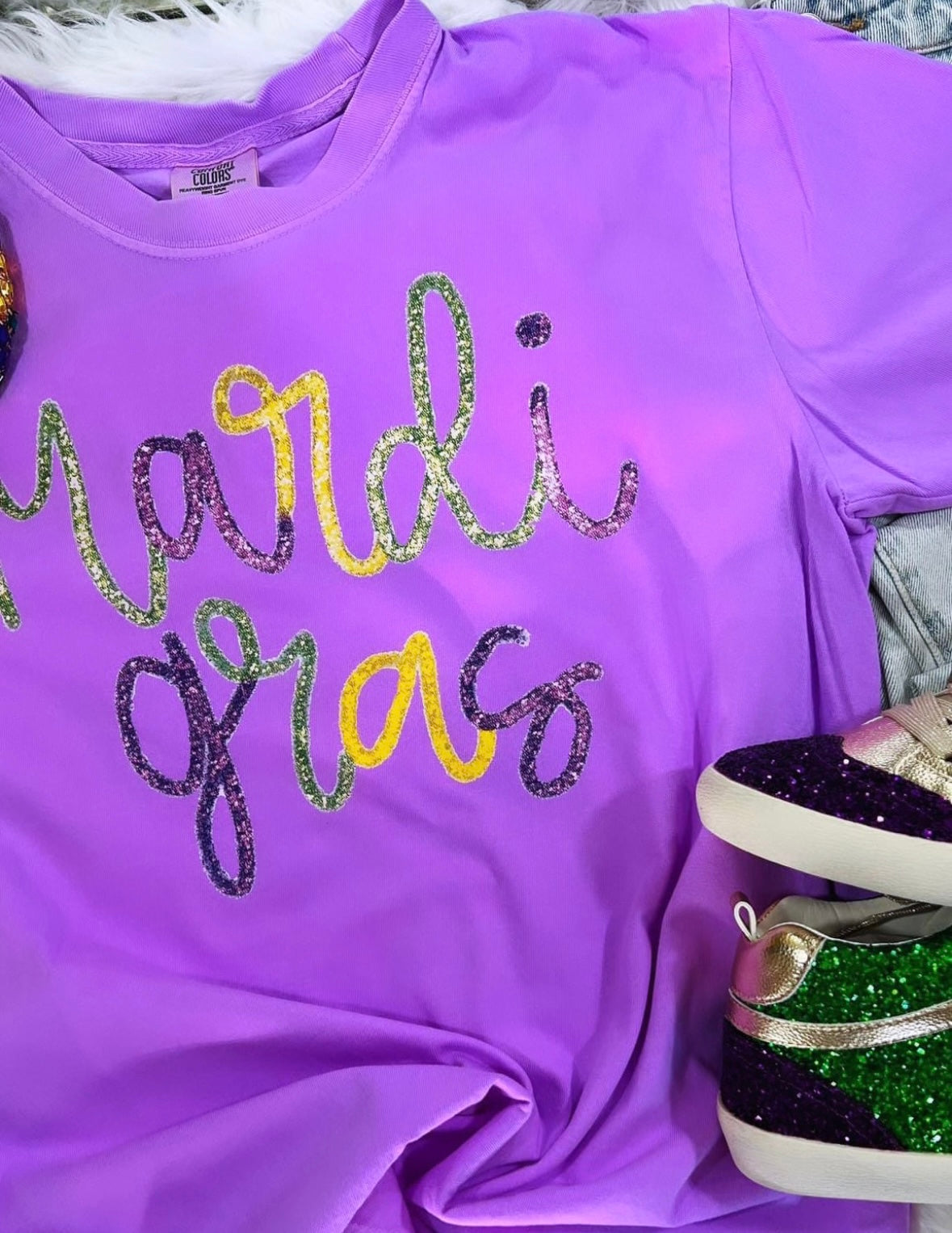 Mardi Gras Faux Glitter Top - SALE