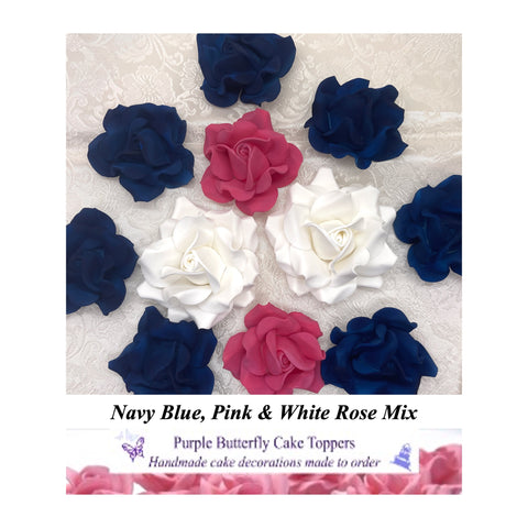 Navy Blue White & Pink Roses