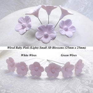 12 Wired Light Baby Pink 3D Blossoms 25mm diameter