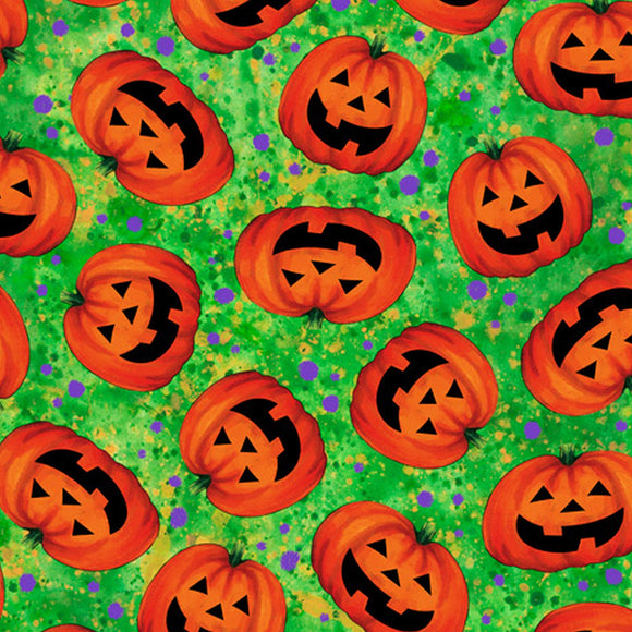 Tricks & Treats Green Pumpkin Toss 28344-G from Quilting Treasures by the yard