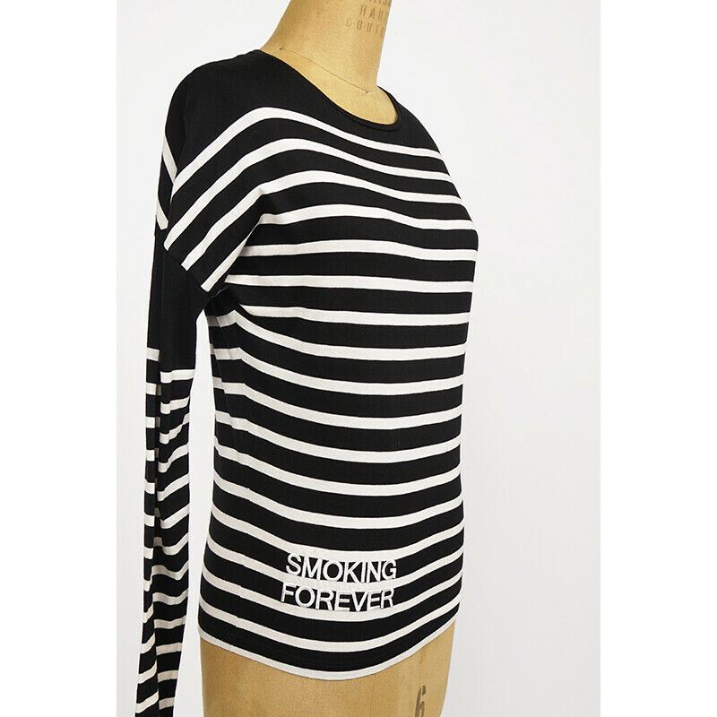 sz XS NEW $890 SAINT LAURENT Black White SMOKING FOREVER Striped