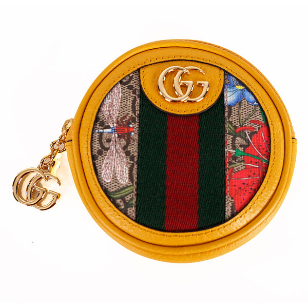 NEW $465 GUCCI Brown EMBROIDERED BEE KEYCHAIN w/ GG MARMONT CHARM Bag Trick  NIB