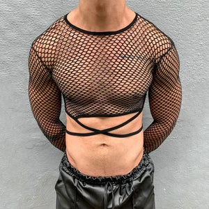 Fishnet Strap Crop Top - AESTHEDEX