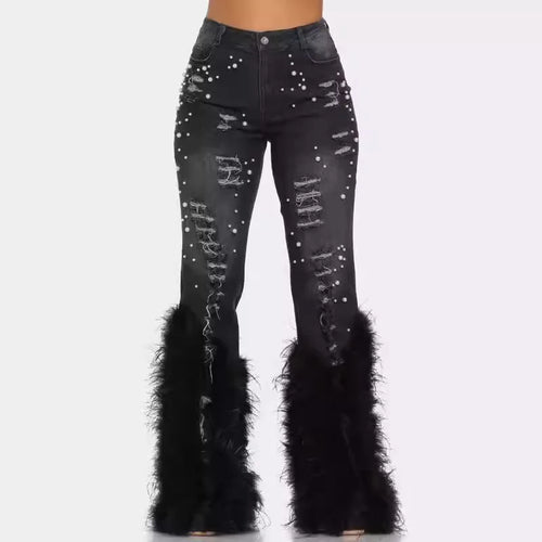 Feathered Distressed Jeans