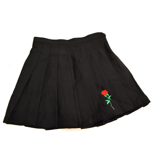 Pleated Rose Embroidery Skirt
