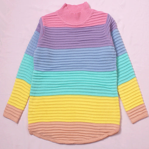 Turtleneck Rainbow Striped Sweater