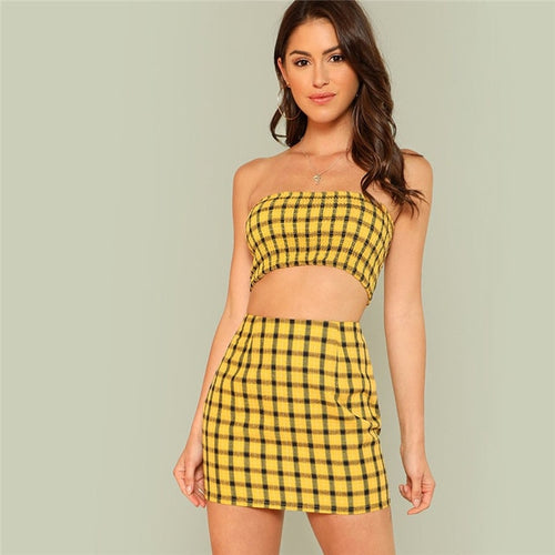 BumbleBee 2 Piece Plaid Skirt Set