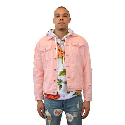 pink denim jacket distressed