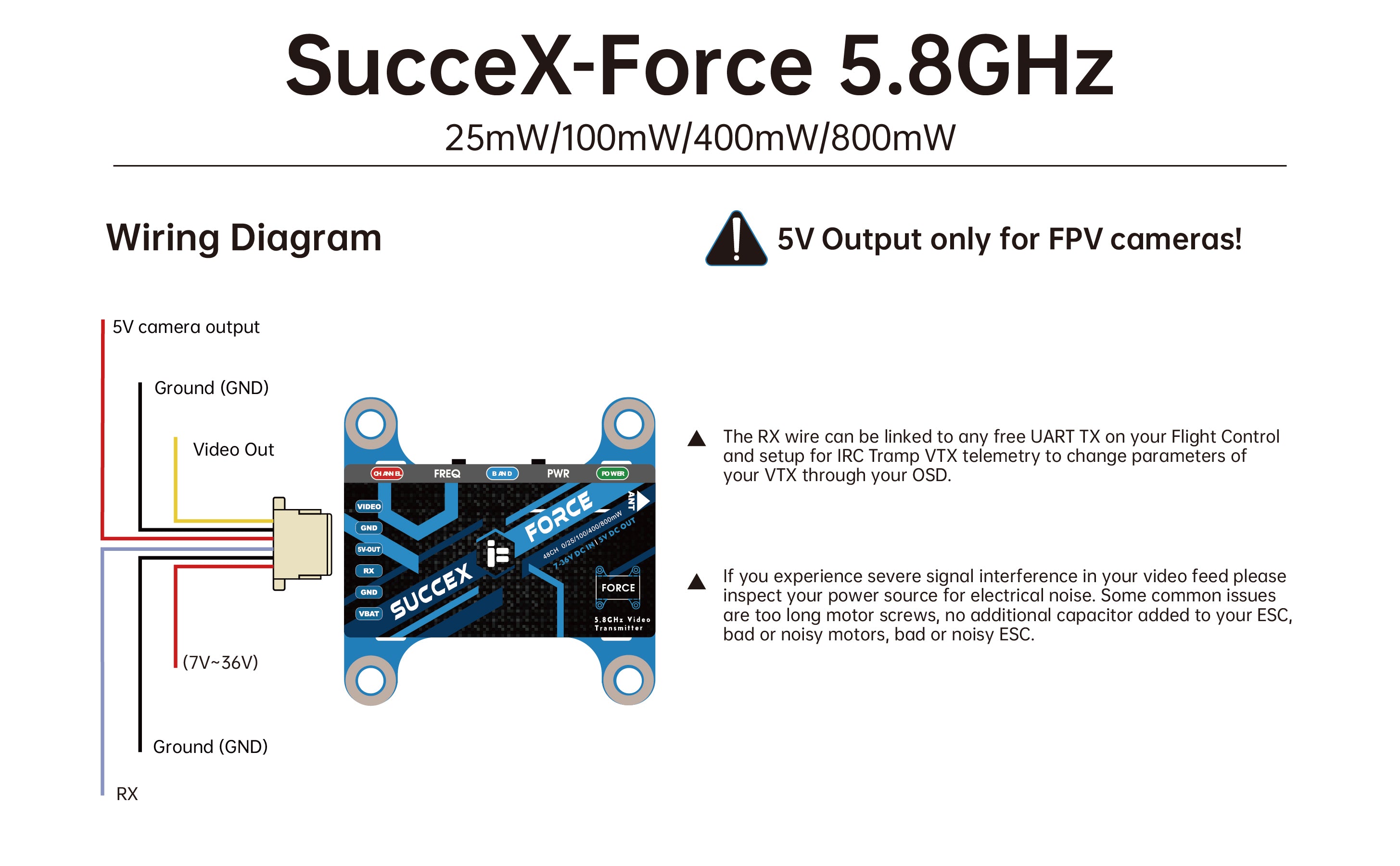 iFlightRC SucceX Force 5.8GHz 800mW Adjustable Video Transmitter VTX