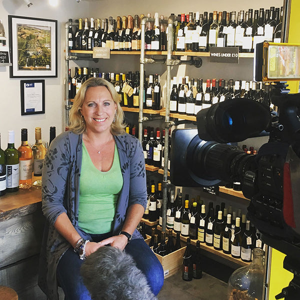 Camilla being interviewed in the shop for ITV West Country News on 27/8/18 discussing the progress of the English Wine industry.