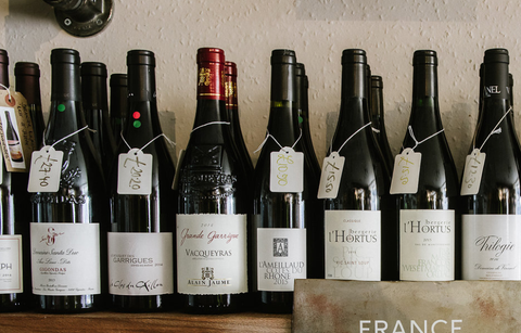 A selection of French wine on a shelf in Somerset wines