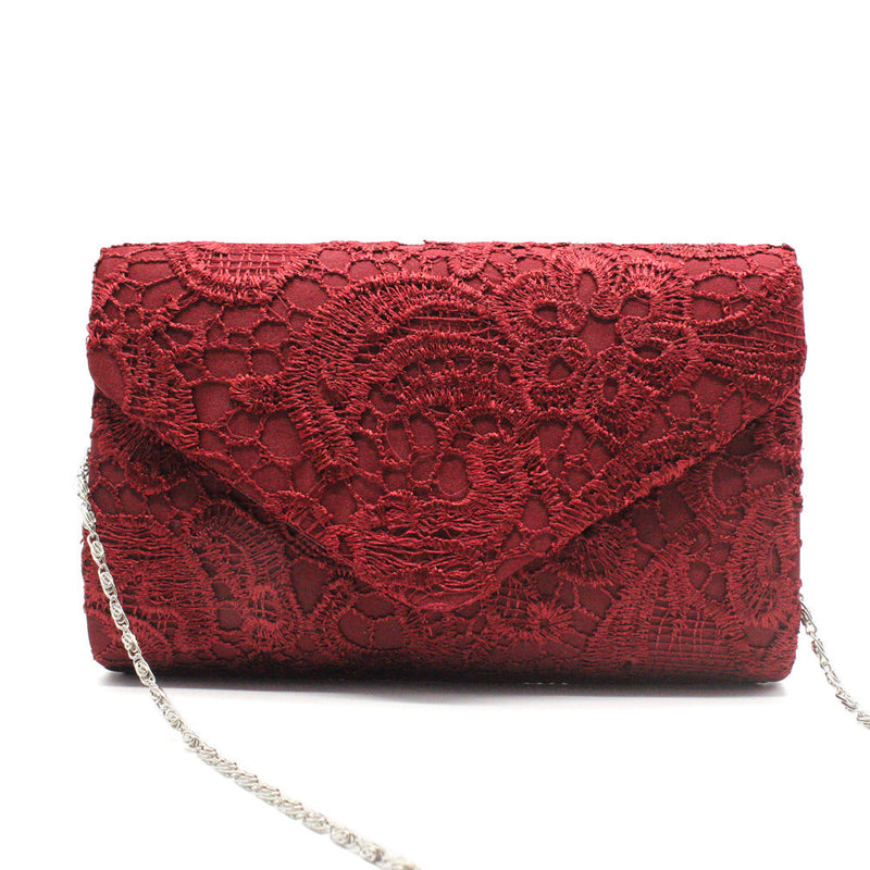Lady's floral lace envelope handbag with strap Vintage prom party evening bag clutch purse