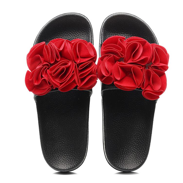 Women's flower decor slides with arch support | Flat open toe slides ...