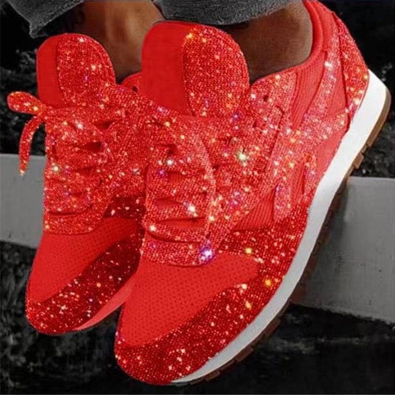 red sparkly loafers