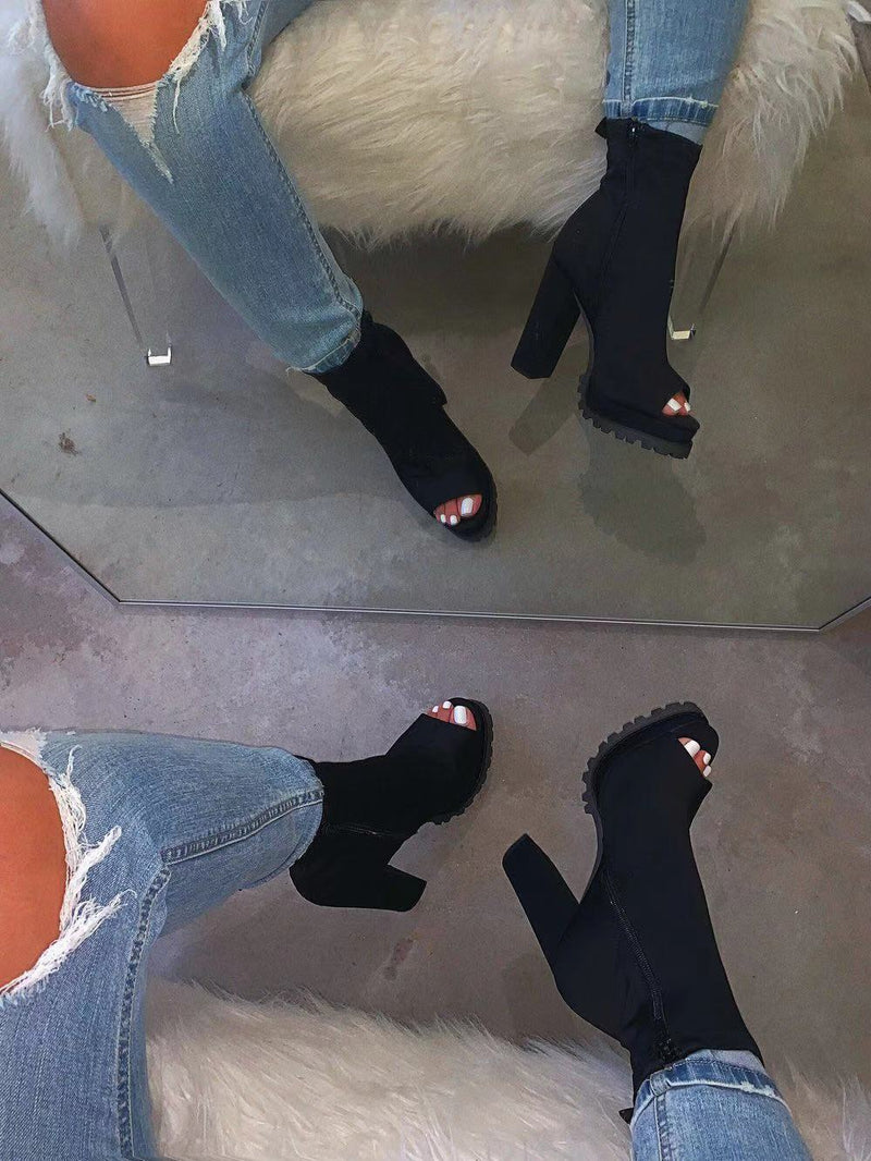 chunky heel booties open toe