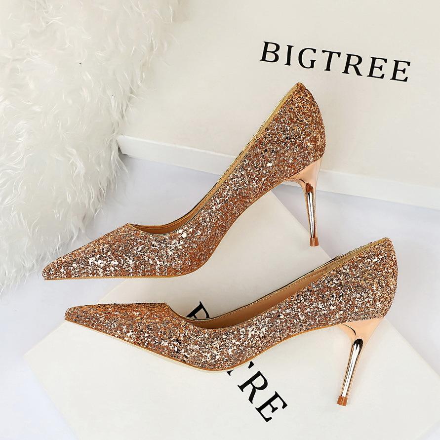 Women's rhinestone wedding high heels | Glitter bridal closed toe ...