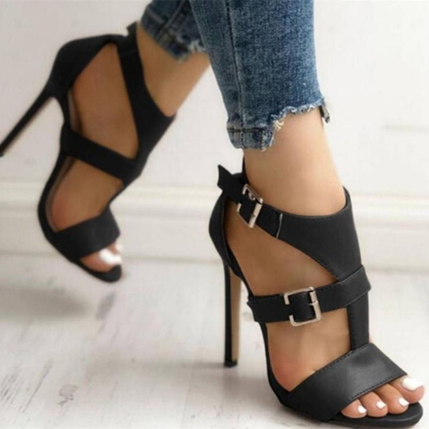 Women's buckle strap retro high heels | Sexy peep toe stiletto high ...