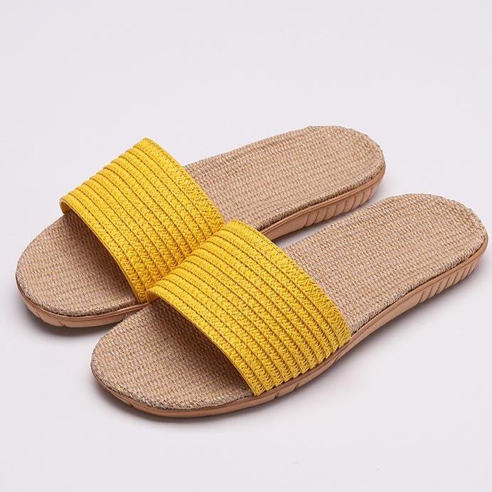 Women's flat flax linen indoor slides with carch support | Non slip ...
