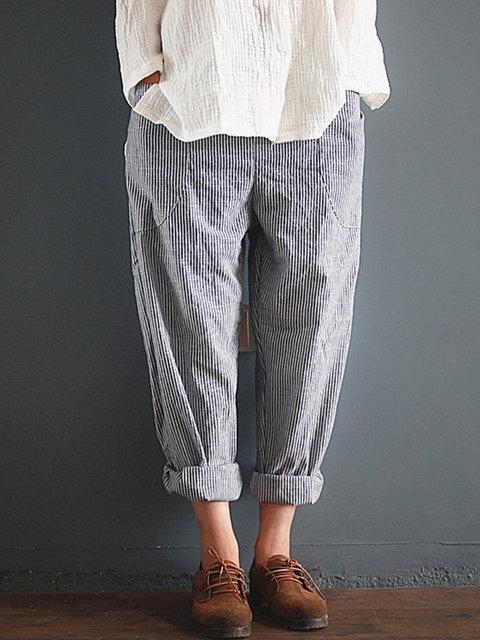 Linen Gray Striped Pants Women – Fashionshoeshouse