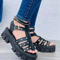 Women's rivets peep toe fisherman sandals | strappy arch support chunky platform gladiator sandals steampunk sandals