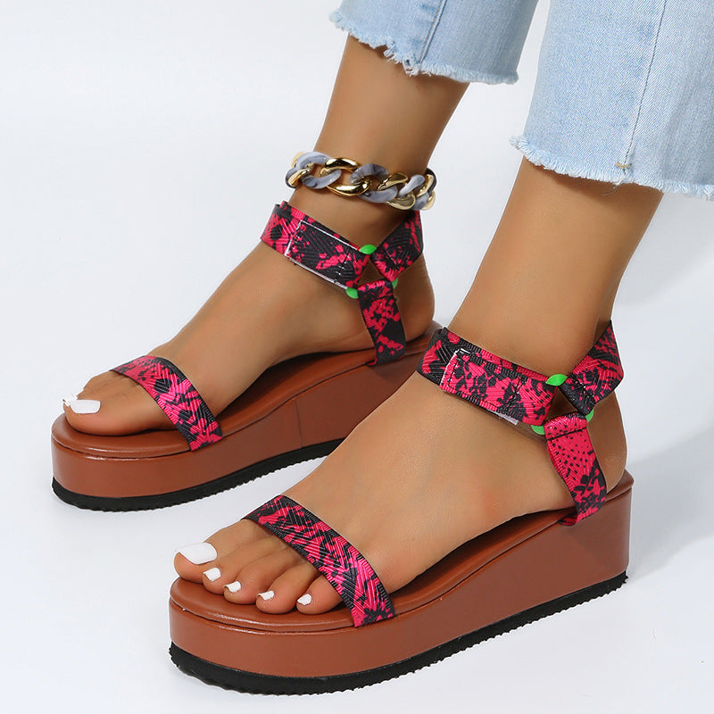 Quarter strap open toe chunky platform sandals velcro beach shoes for women