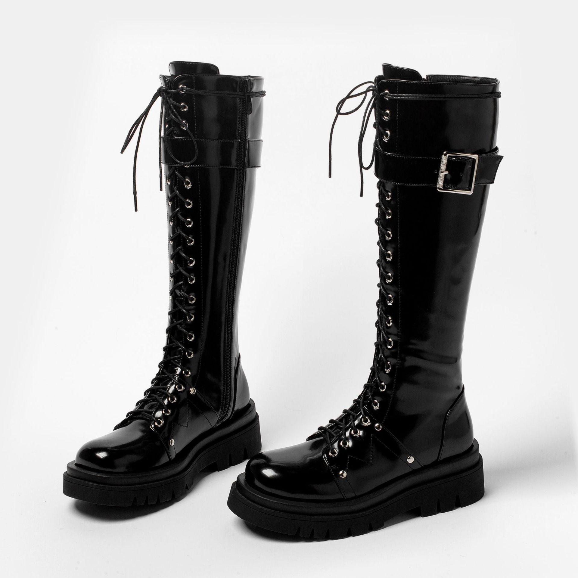 Women's thick platform knee high boots | Platform combat boots with ...