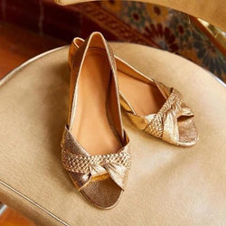 peep toe gold flats