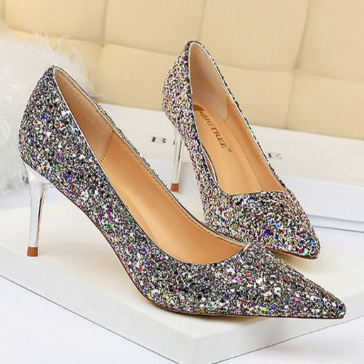 Women's rhinestone wedding high heels | Glitter bridal closed toe ...