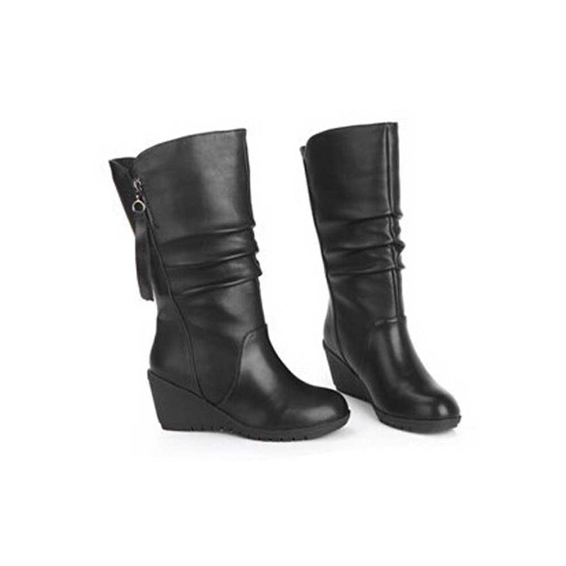 Women's black wedge boots | Vintage mid calf boots with zipper ...