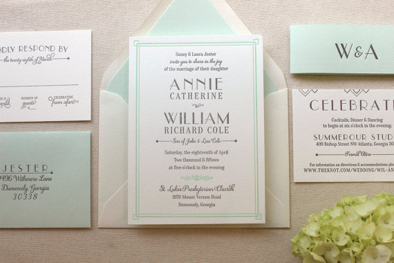 letterpress wedding invitation lush deco