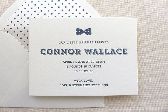 letterpress birth announcements conner wallace