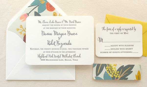 letterpress wedding suite flora rounded corners