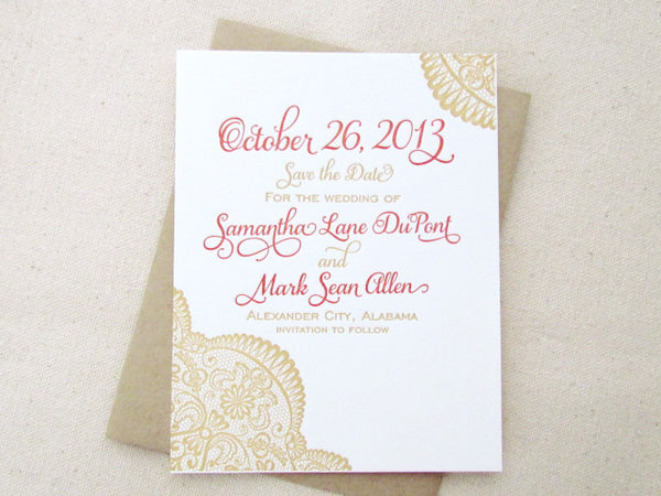 letterpress wedding invitation rustic