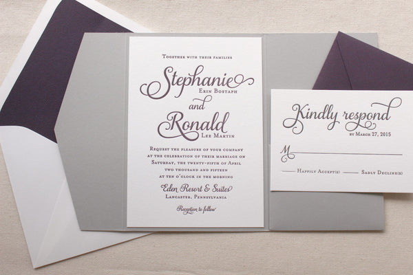 letterpress wedding suite violet