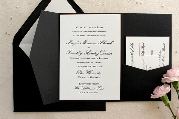 letterpress wedding invitation pocket enclosure orchid