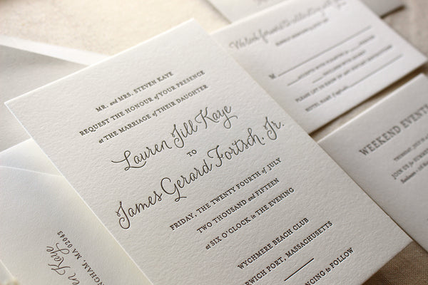 letterpress wedding invitation lily