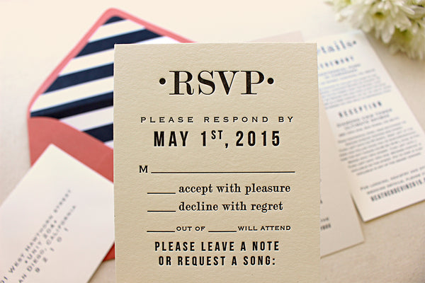 letterpress wedding invitation rsvp response card