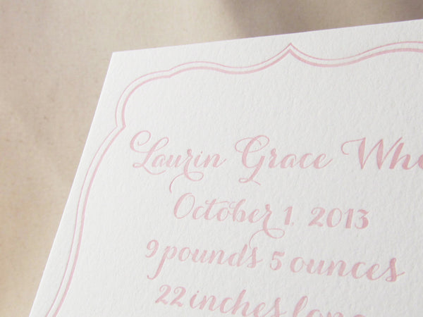 letterpress birth announcement flat note card