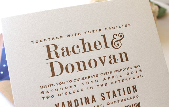 letterpress wedding invitation marigold