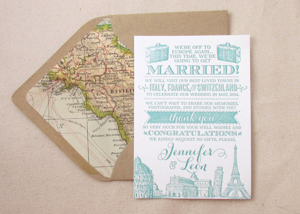 letterpress wedding announcement elope europe