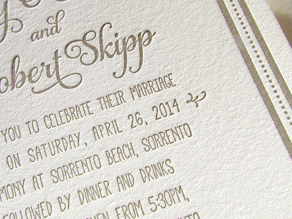 letterpress wedding invitation casual beach